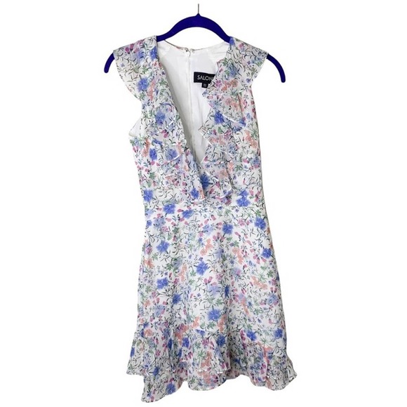 Saloni Cece white floral ruffle mini dress size 0 - Picture 2 of 7